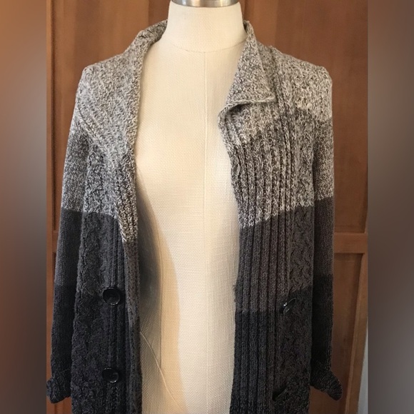 Jones New York Hombre Style Dble Breasted Mixed Knit Style Cardigan Sweater Sz L - Picture 5 of 10